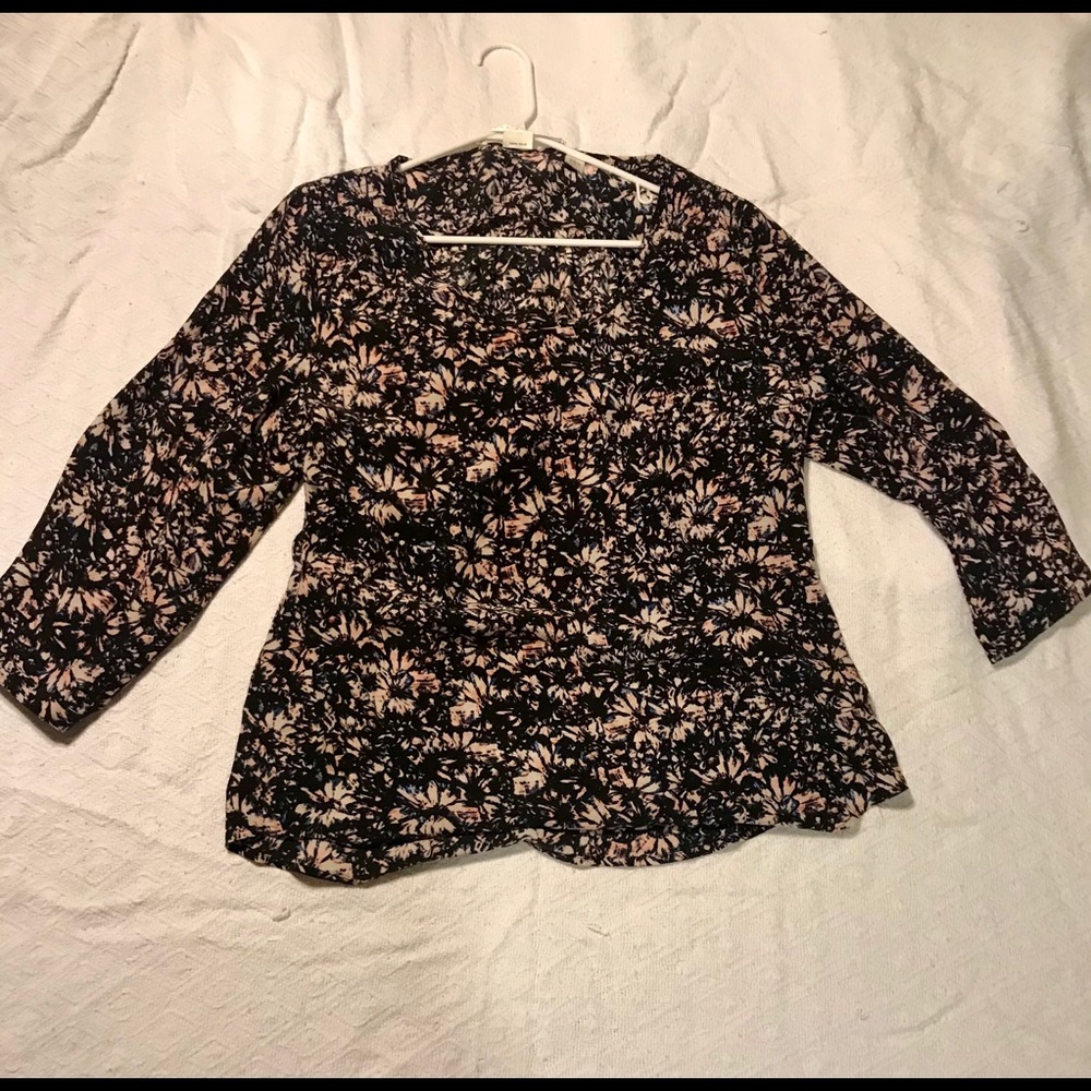 100% silk printed floral blouse 3/4 sleeve - Picture 2 of 5